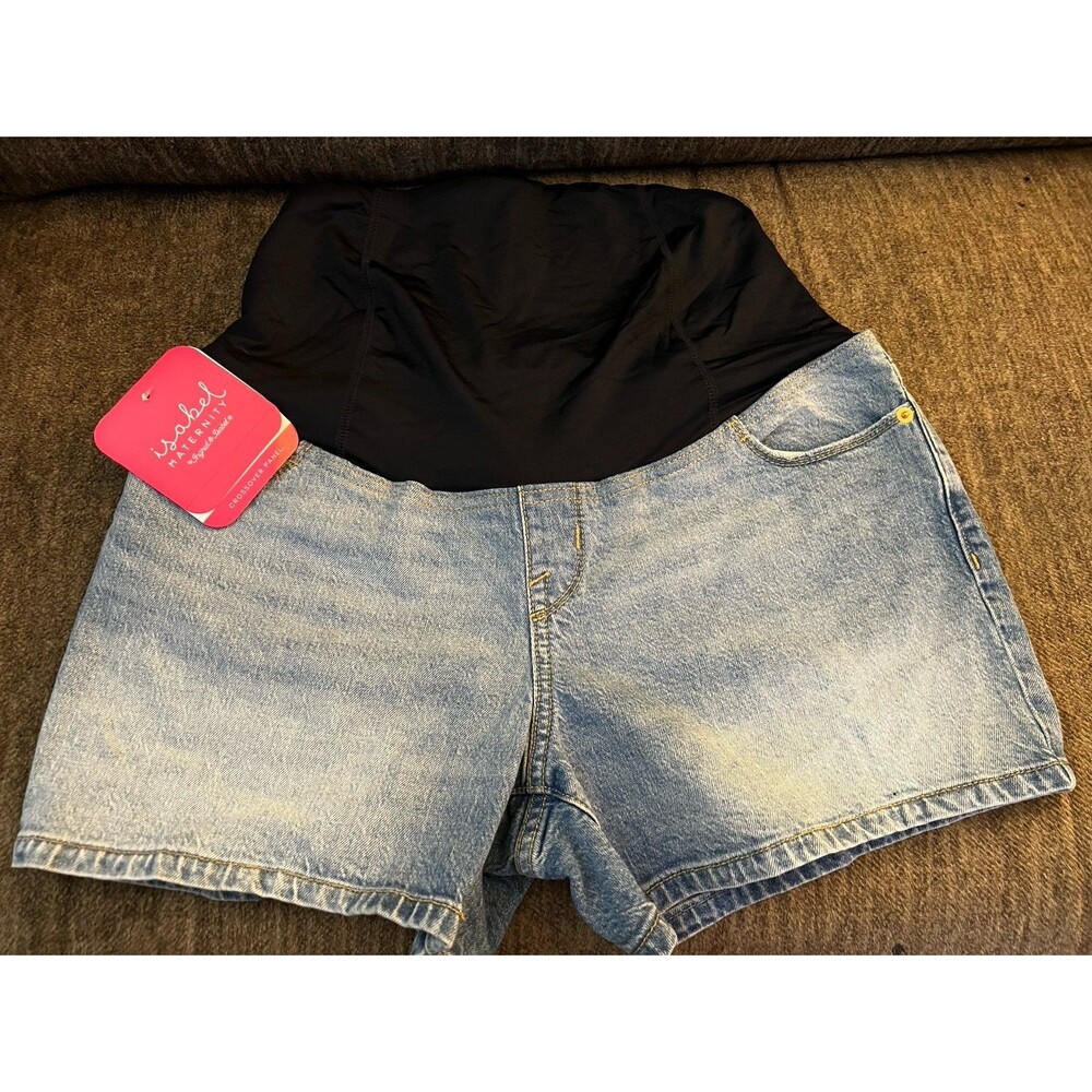 NWT Isabel Maternity Crossover Panel 4" Midi Jean Shorts - Size 6